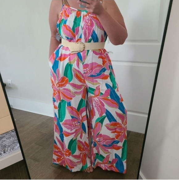 Lane Bryant Vibrant Tropical Floral Print Cotton Jumpsuit - Picture 3 of 10